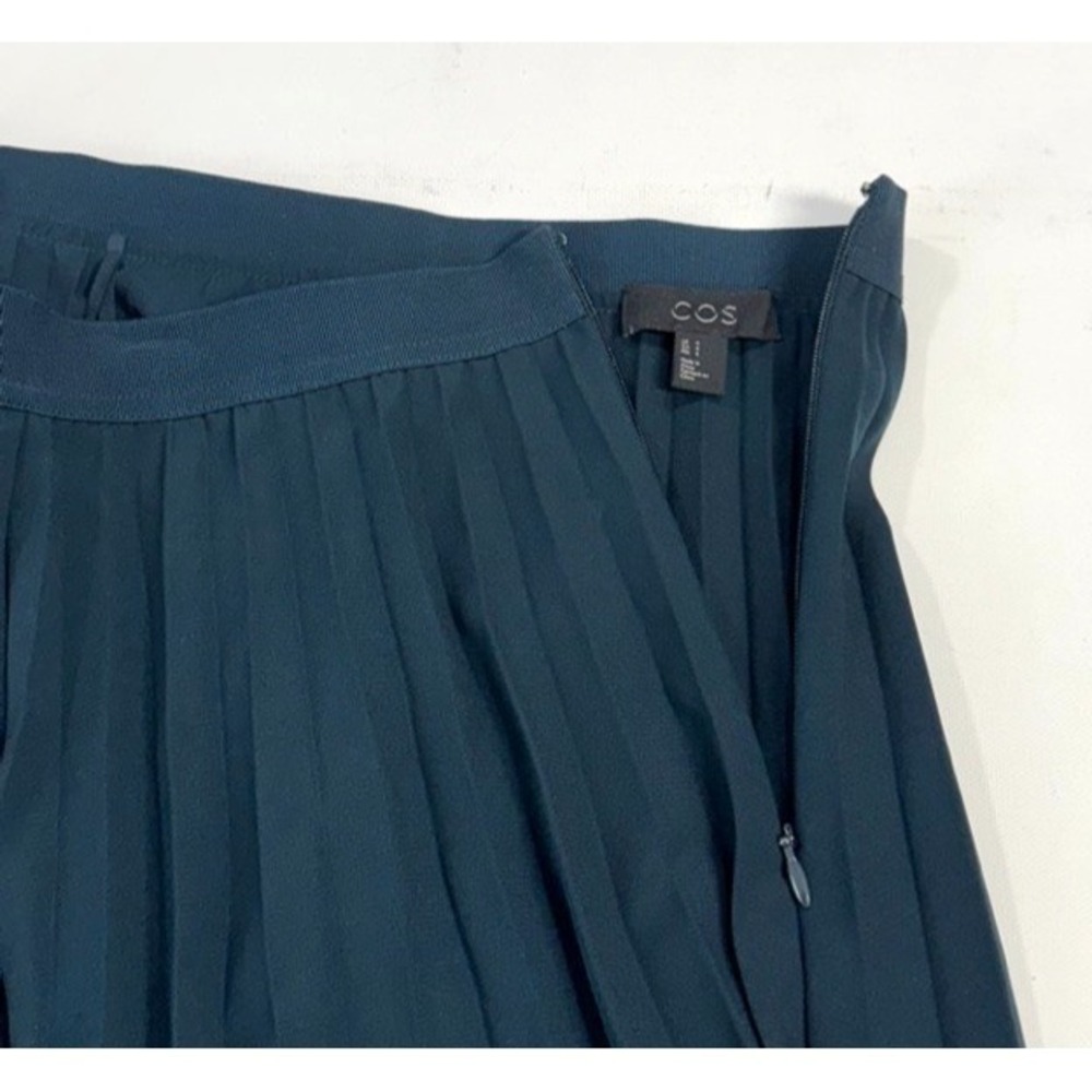 COS Pleated Midi Skirt Size 4 Teal High Waisted Minimalist A-Line Classic - Picture 4 of 9